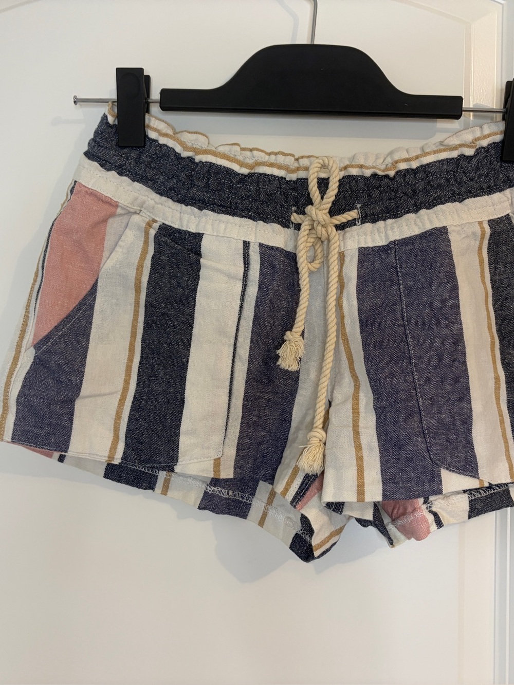 Roxy Oceanside Striped Rope-Waist Women’s Shorts - Navy, Cream & Pink size XS